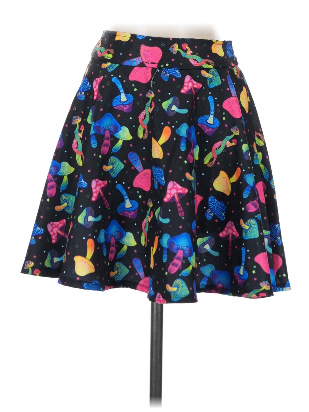 Black Neon Mushroom Print Skater Skirt